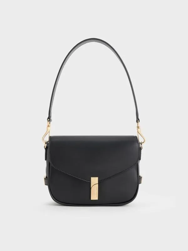 Women Aurelia MetallicAccent Saddle Bag 8211 Black CHARLES and KEITH Shoulder Bags Women Aurelia MetallicAccent Saddle Bag 8211 Black CHARLES and KEITH Shoulder Bags