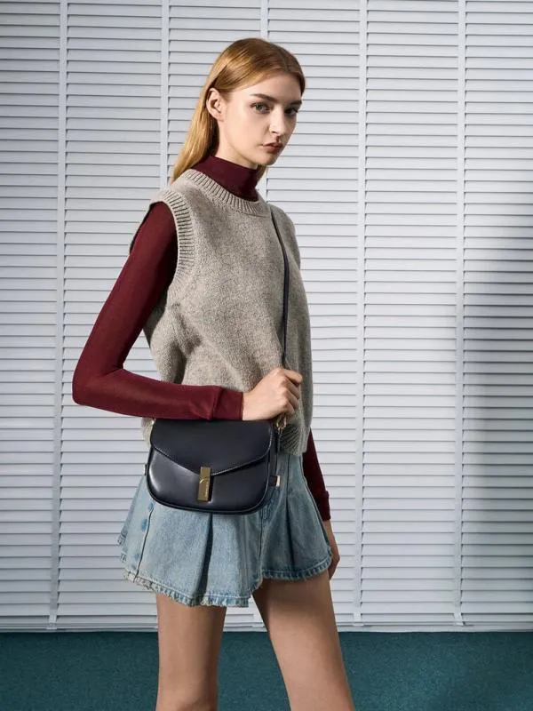 Women Aurelia MetallicAccent Saddle Bag 8211 Black CHARLES and KEITH Shoulder Bags