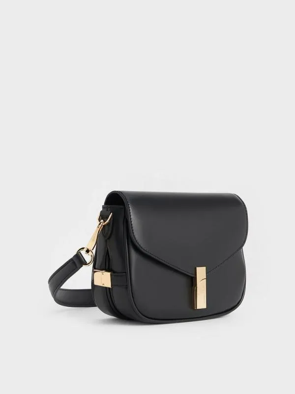 Women Aurelia MetallicAccent Saddle Bag 8211 Black CHARLES and KEITH Shoulder Bags