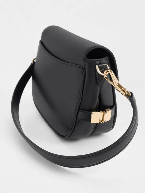 Women Aurelia MetallicAccent Saddle Bag 8211 Black CHARLES and KEITH Shoulder Bags
