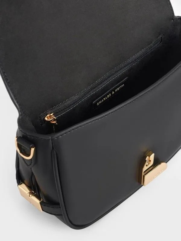Women Aurelia MetallicAccent Saddle Bag 8211 Black CHARLES and KEITH Shoulder Bags