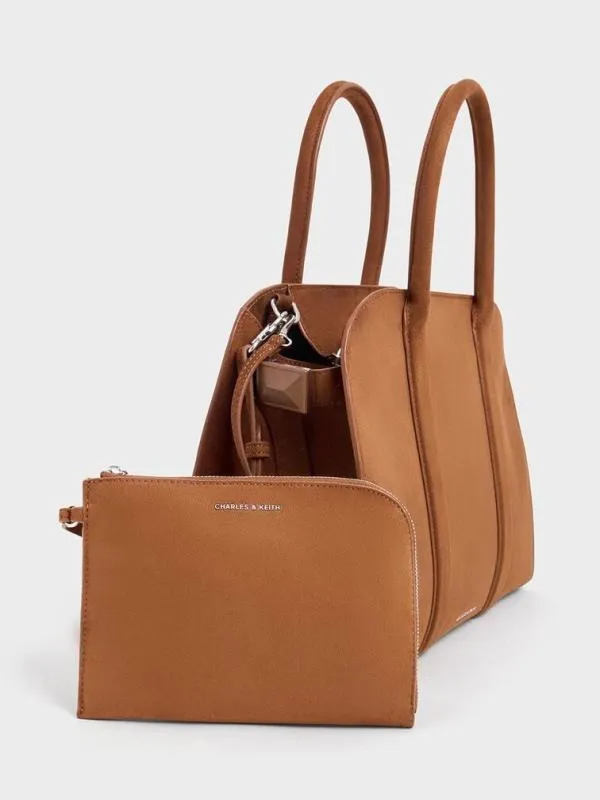 Women Axel Faux Suede Bowling Bag 8211 Brown CHARLES and KEITH Crossbody Bags