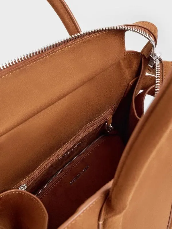 Women Axel Faux Suede Bowling Bag 8211 Brown CHARLES and KEITH Crossbody Bags