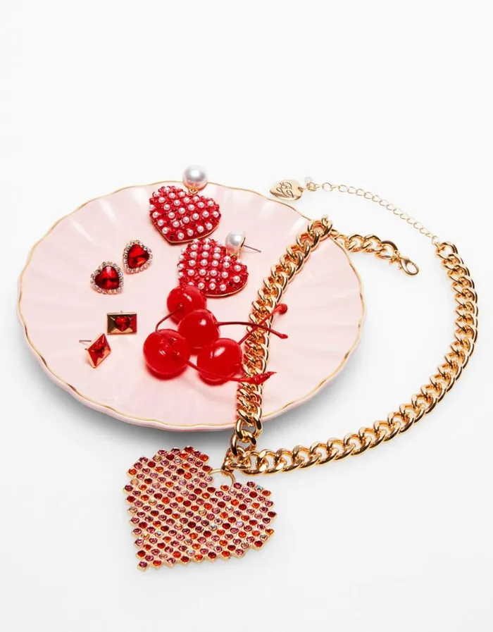 Women BETSEYS BEST PEARL DROP HEART EARRINGS RED Betsey Johnson