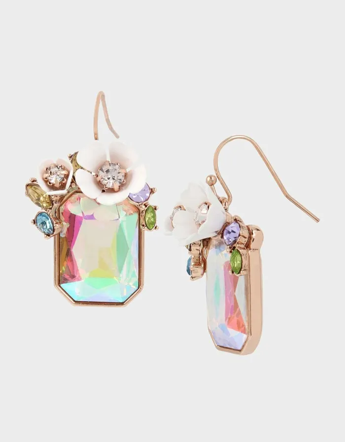 Women BETSEYS FLOWER STONE DROP EARRINGS WHITE Betsey Johnson