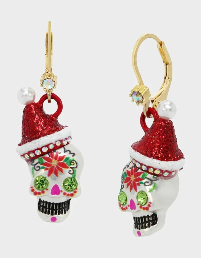 Women BETSEYS HOLIDAY SKULL SANTA EARRINGS RED Betsey Johnson