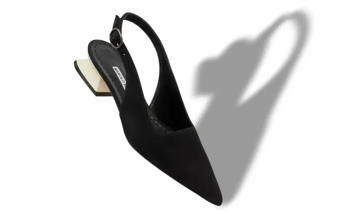 Women Black And Ivory Suede Slingback Mules Manolo Blahnik Pumps