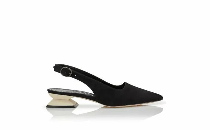 Women Black And Ivory Suede Slingback Mules Manolo Blahnik Pumps