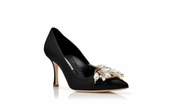 Women Black Grosgrain Embellished Pumps Manolo Blahnik Pumps