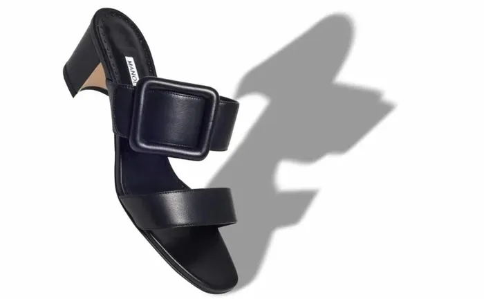 Women Black Nappa Leather Open Toe Mules Manolo Blahnik Mules