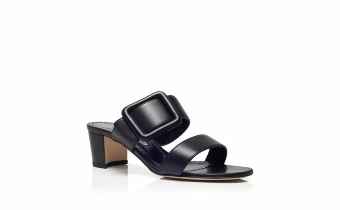 Women Black Nappa Leather Open Toe Mules Manolo Blahnik Mules