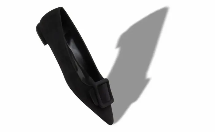 Women Black Suede Buckle Detail Flat Pumps Manolo Blahnik Flats