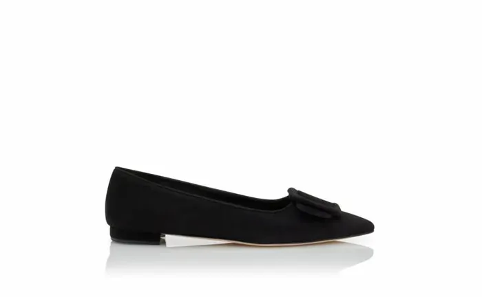 Women Black Suede Buckle Detail Flat Pumps Manolo Blahnik Flats