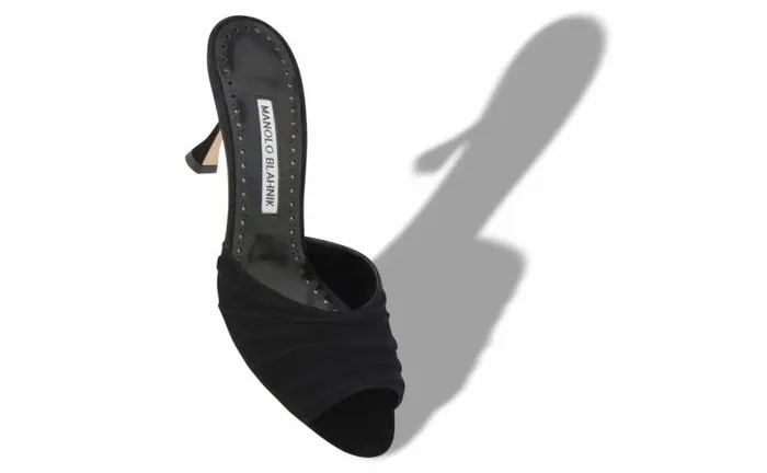Women Black Suede Ruched Open Toe Mules Manolo Blahnik Mules