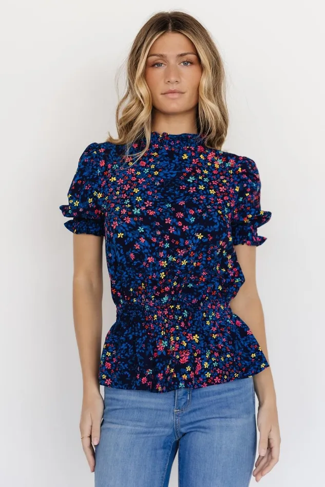 Women Blouses Shirts Baltic Born Beth Peplum Top Blue Multi