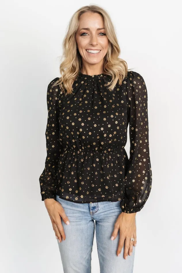 Women Blouses Shirts Baltic Born Chandra Peplum Top Black Gold
