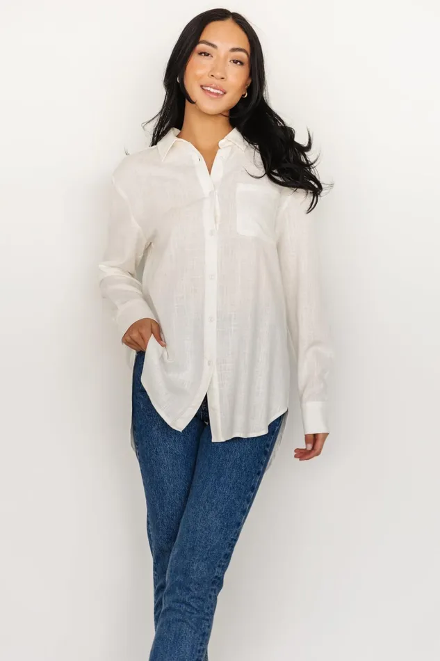 Women Blouses Shirts Baltic Born Harlan Linen Button Down Top Off White