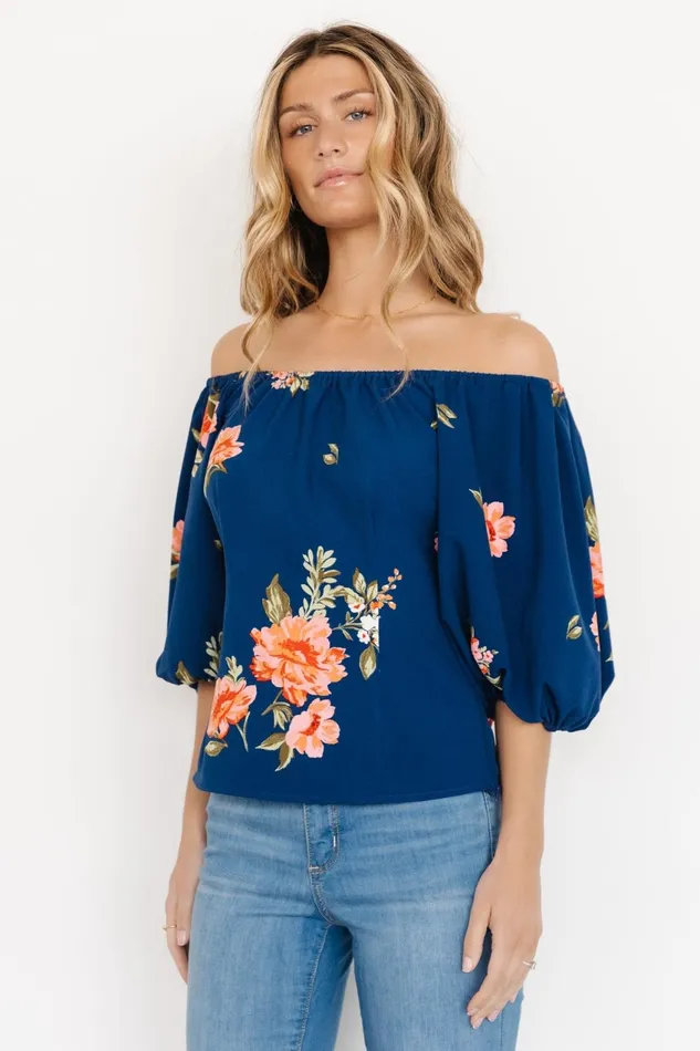 Women Blouses Shirts Baltic Born Julia Off Shoulder Top Blue Multi