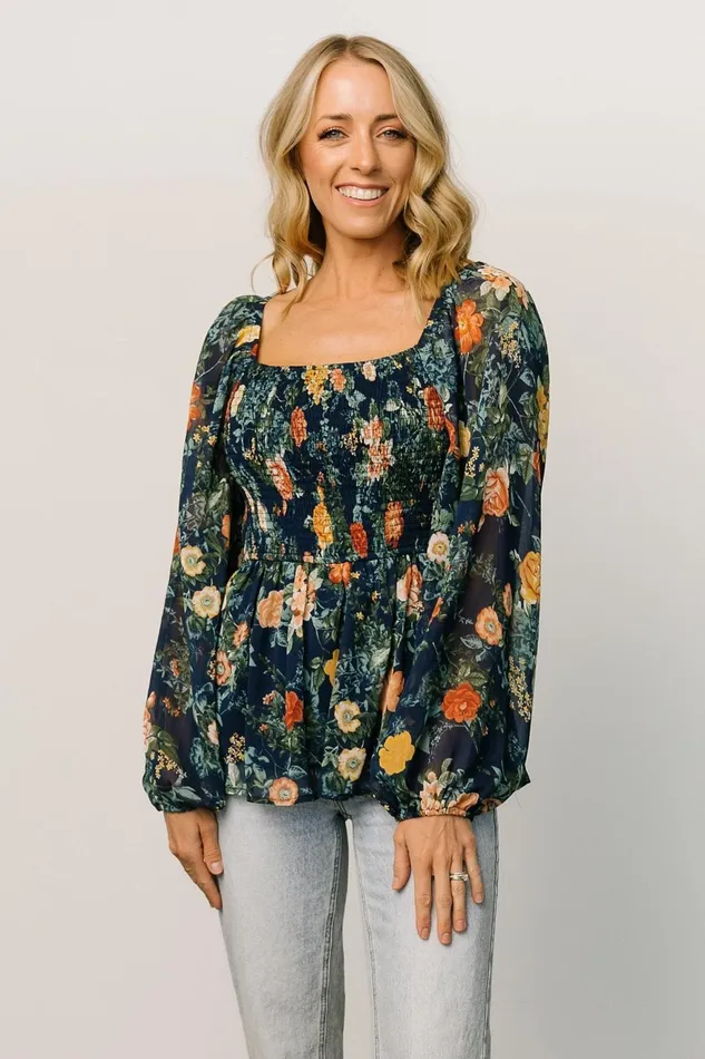 Women Blouses Shirts Baltic Born Ollie Smocked Top Navy Multi