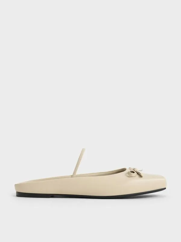 Women Bow SquareToe Ballet Mules 8211 Beige CHARLES and KEITH Flats