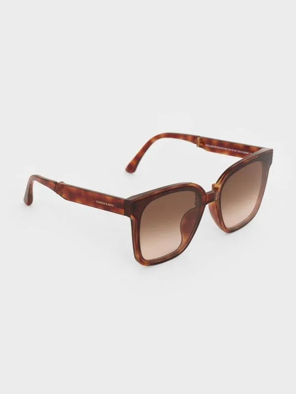 Women Brea Tortoiseshell Foldable Sunglasses 8211 T Shell CHARLES and KEITH Square