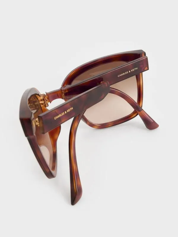 Women Brea Tortoiseshell Foldable Sunglasses 8211 T Shell CHARLES and KEITH Square