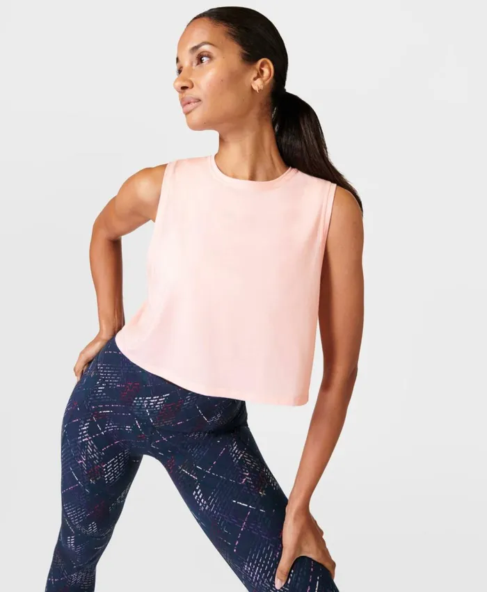 Women Breathe Easy Crop Muscle Vest Sorbet Pink Sweaty Betty Vest Tops