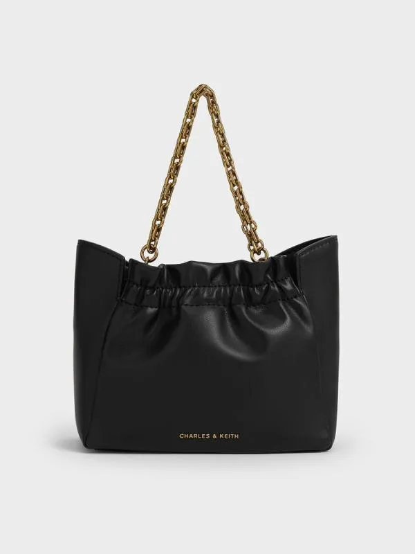 Women Brigette Ruched ChainHandle Shoulder Bag 8211 Black CHARLES and KEITH Slouchy Bags Women Brigette Ruched ChainHandle Shoulder Bag 8211 Black CHARLES and KEITH Slouchy Bags