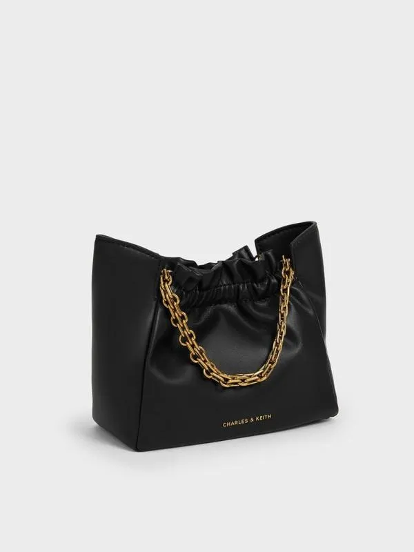 Women Brigette Ruched ChainHandle Shoulder Bag 8211 Black CHARLES and KEITH Slouchy Bags
