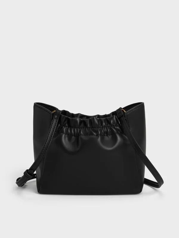 Women Brigette Ruched ChainHandle Shoulder Bag 8211 Black CHARLES and KEITH Slouchy Bags