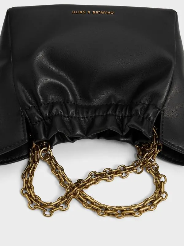 Women Brigette Ruched ChainHandle Shoulder Bag 8211 Black CHARLES and KEITH Slouchy Bags