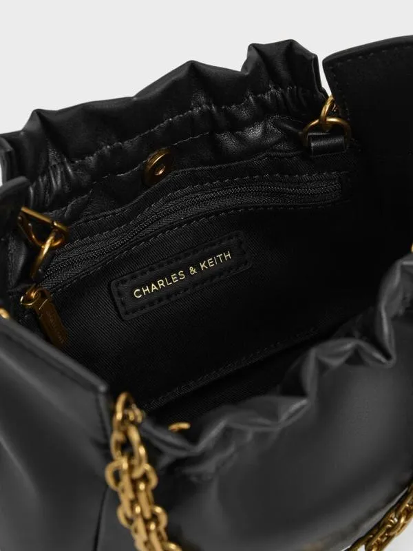 Women Brigette Ruched ChainHandle Shoulder Bag 8211 Black CHARLES and KEITH Slouchy Bags