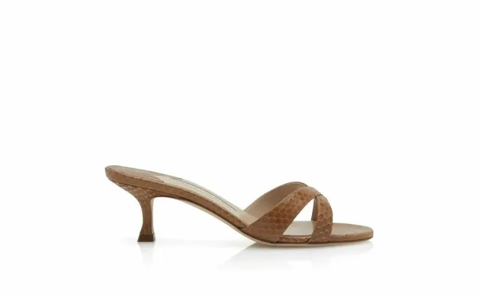 Women Brown Snakeskin Open Toe Mules Manolo Blahnik Mules
