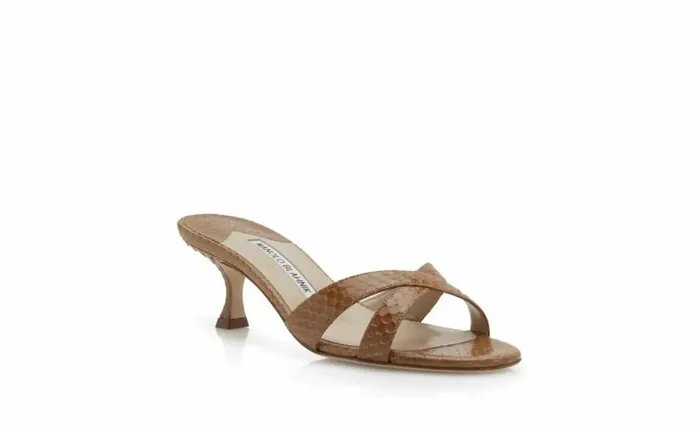 Women Brown Snakeskin Open Toe Mules Manolo Blahnik Mules