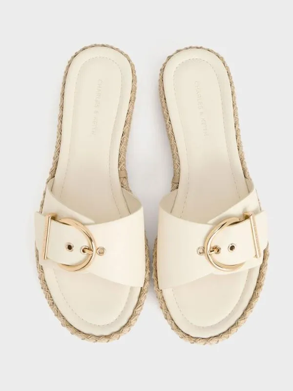 Women Buckled Espadrille Sandals 8211 Cream CHARLES and KEITH Flats