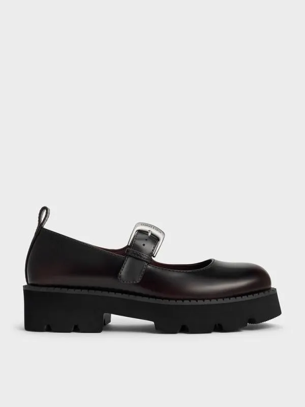 Women Buckled RidgedSole Chunky Mary Janes 8211 Burgundy CHARLES and KEITH Flats Women Buckled RidgedSole Chunky Mary Janes 8211 Burgundy CHARLES and KEITH Flats