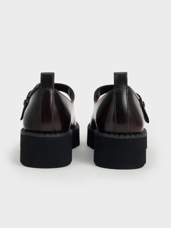 Women Buckled RidgedSole Chunky Mary Janes 8211 Burgundy CHARLES and KEITH Flats