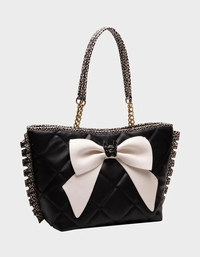 Women BULLDOG BOW TOTE BLACKWHITE Betsey Johnson Women BULLDOG BOW TOTE BLACKWHITE Betsey Johnson