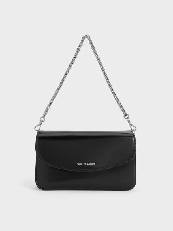 Women Caia Front Flap Shoulder Bag 8211 Noir CHARLES and KEITH Shoulder Bags
