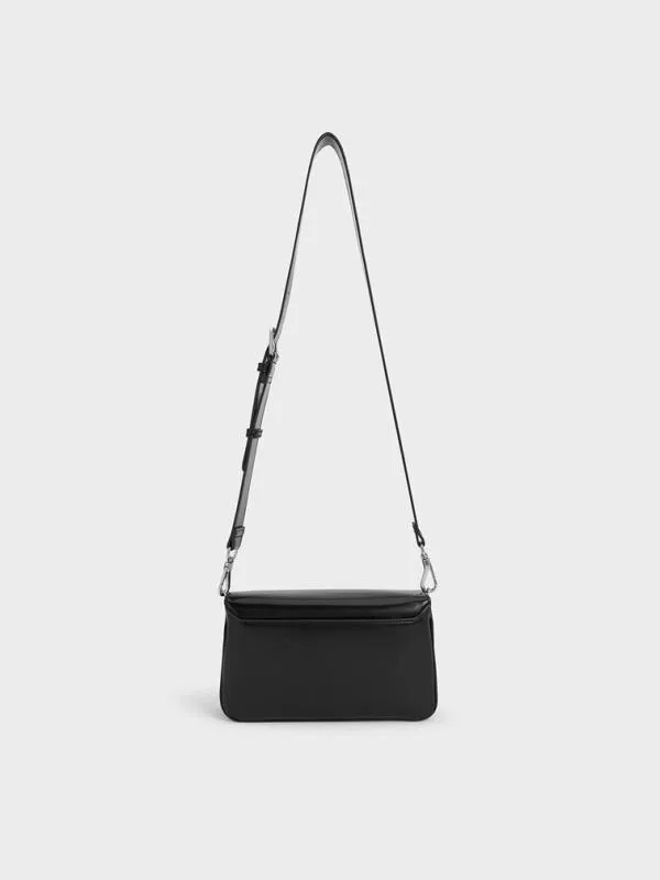 Women Caia Front Flap Shoulder Bag 8211 Noir CHARLES and KEITH Shoulder Bags