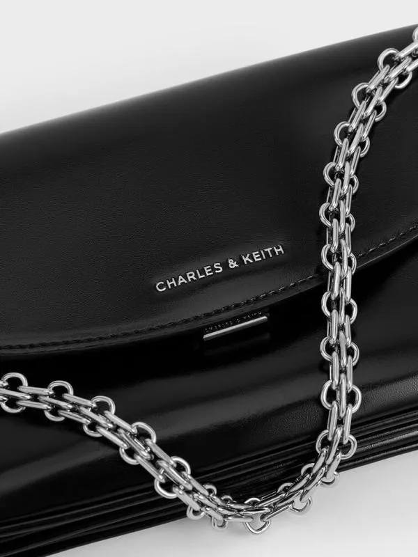 Women Caia Front Flap Shoulder Bag 8211 Noir CHARLES and KEITH Shoulder Bags