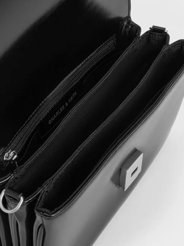 Women Caia Front Flap Shoulder Bag 8211 Noir CHARLES and KEITH Shoulder Bags