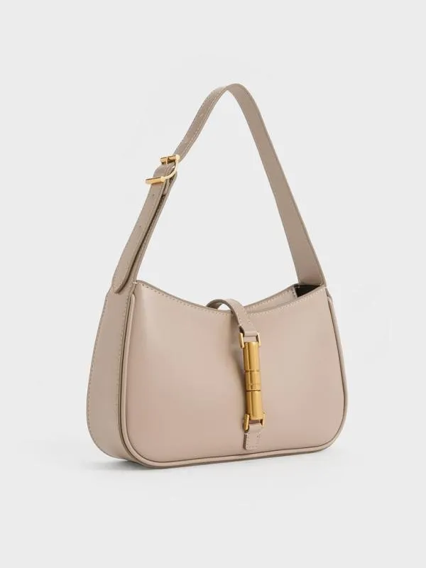 Women Cesia Metallic Accent Shoulder Bag 8211 Taupe CHARLES and KEITH Shoulder Bags