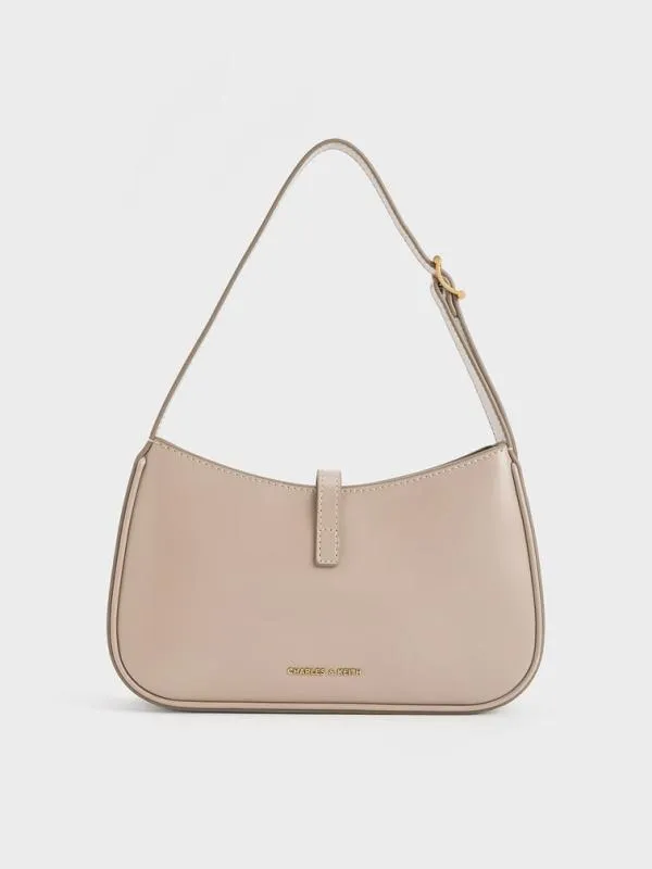 Women Cesia Metallic Accent Shoulder Bag 8211 Taupe CHARLES and KEITH Shoulder Bags