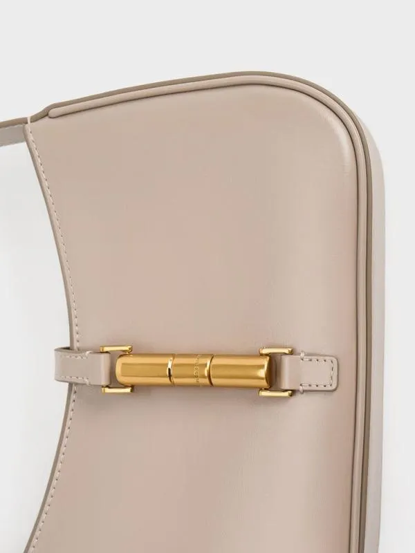 Women Cesia Metallic Accent Shoulder Bag 8211 Taupe CHARLES and KEITH Shoulder Bags