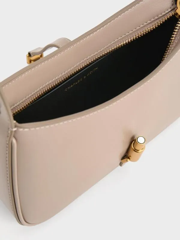 Women Cesia Metallic Accent Shoulder Bag 8211 Taupe CHARLES and KEITH Shoulder Bags
