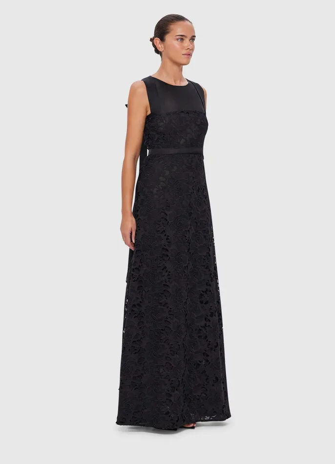 Women Chantilly Lace Back Knot Dress 8211 Ebony Dresses and Jumpsuits LEO LIN
