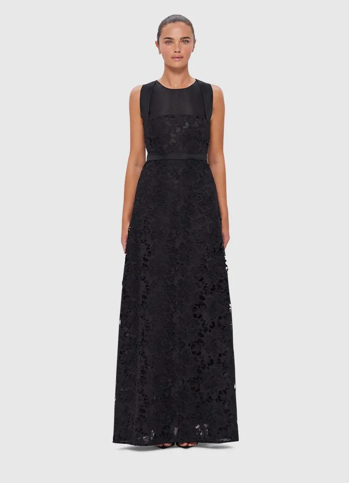 Women Chantilly Lace Back Knot Dress 8211 Ebony Dresses and Jumpsuits LEO LIN