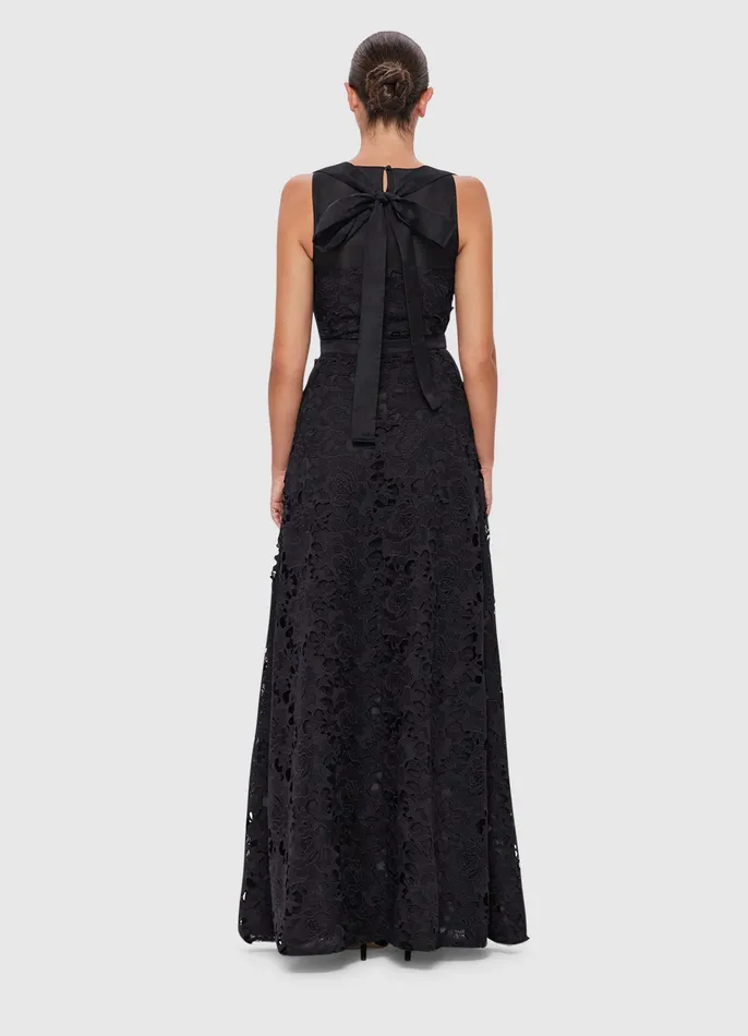 Women Chantilly Lace Back Knot Dress 8211 Ebony Dresses and Jumpsuits LEO LIN