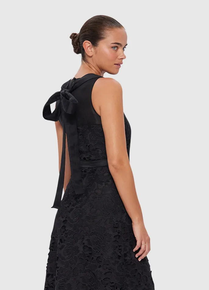 Women Chantilly Lace Back Knot Dress 8211 Ebony Dresses and Jumpsuits LEO LIN